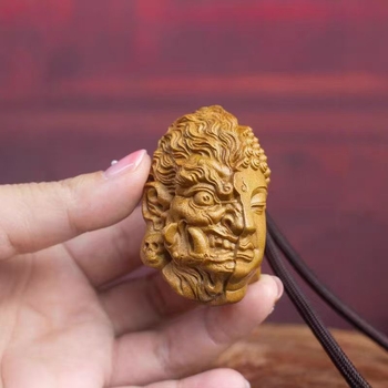 Náhrdelník zo santalového dreva Laoshan, Buddha hlava, ručne vyrezávaný drevený šperk