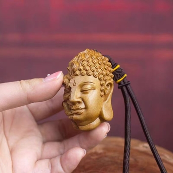 Náhrdelník zo santalového dreva Laoshan, Buddha hlava, ručne vyrezávaný drevený šperk