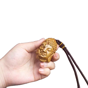 Náhrdelník zo santalového dreva Laoshan, Buddha hlava, ručne vyrezávaný drevený šperk