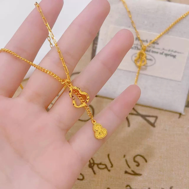 Ženski ogrlicu od pijeska zlatnog s dutim privjeskom u obliku tikve i resicama, imitacija zlata, lagani luksuzni lanac za ključnu kost