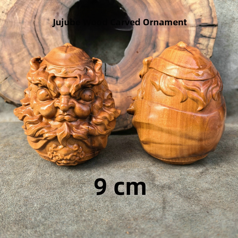 9 cm ručne vyrezávaná figúrka Zhong Kui z prírodného dreva jujube – malé dekoratívne ozdoba