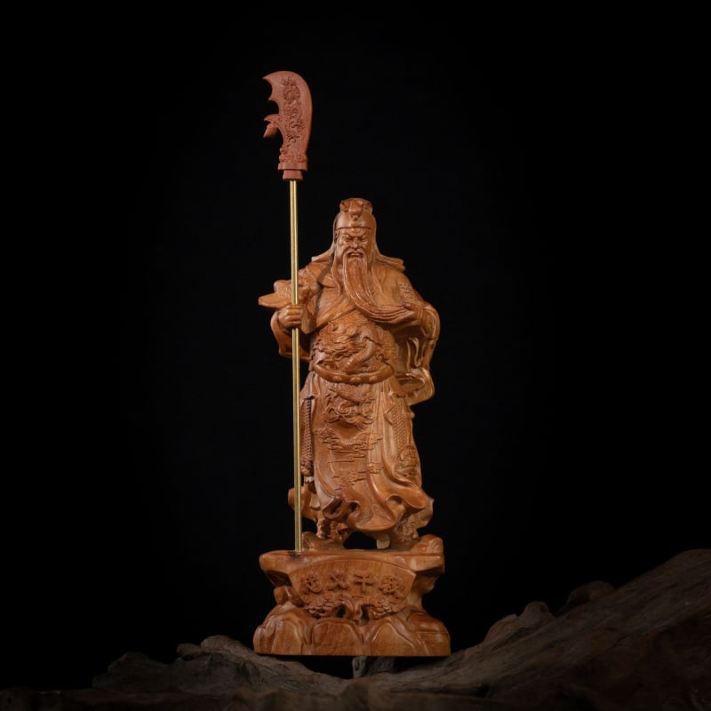 19 cm drevená socha Guan Yu, vyrezávaná drevom, precízne spracovanie