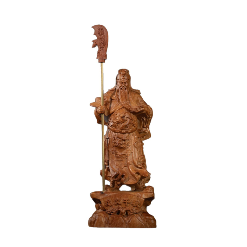 19 cm drevená socha Guan Yu, vyrezávaná drevom, precízne spracovanie