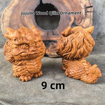 Drevená socha Qilin z dreva z Longhu, amulet šťastia, 9 cm