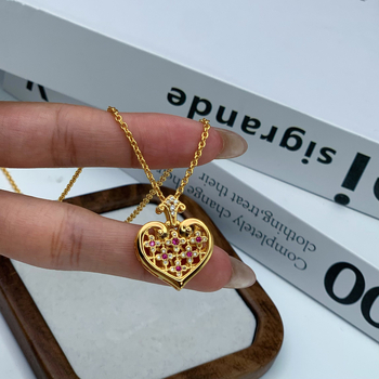 24K pozlaćeni lanac za ključnicu sa šupljim srcem i dijamantima, novi kineski retro stil, svestran