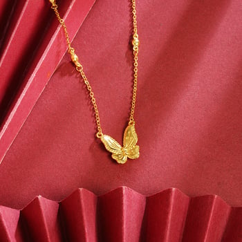 Zlatni set nakita s leptirovim motivom, ogrlica i privjesak, elegantan stil