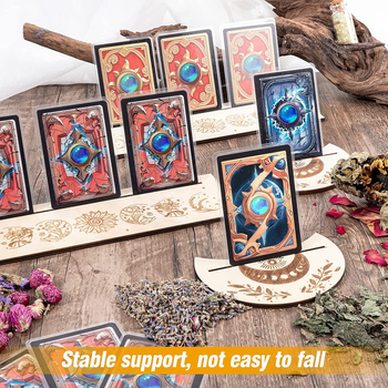 Drevený stojan na Tarot karty v tvare mesiaca, s klipom na karty, DIY dizajn, vyhotovené na objednávku
