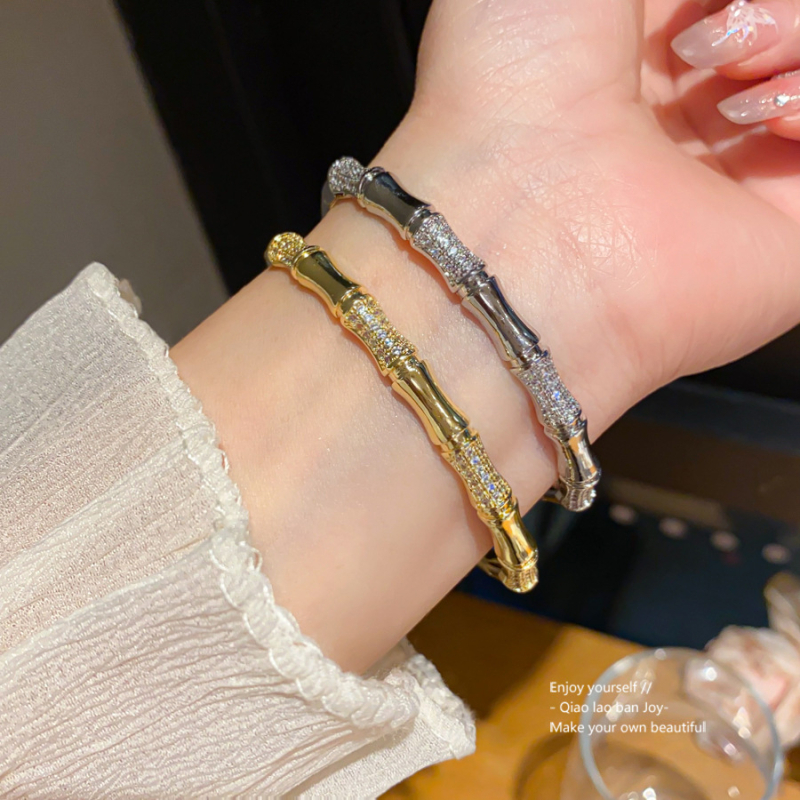 Narukvica od 18K pravog zlata, elektroplatirani cirkon, bambusni motiv – novi kineski stil, elegantan i svestran luksuzni komad nakita