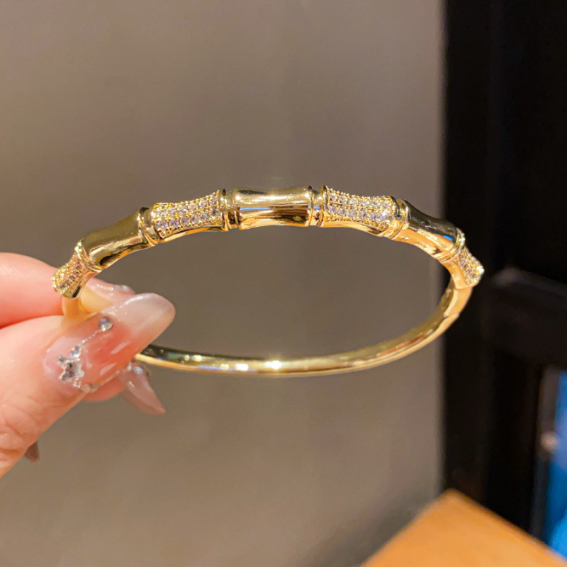 Narukvica od 18K pravog zlata, elektroplatirani cirkon, bambusni motiv – novi kineski stil, elegantan i svestran luksuzni komad nakita