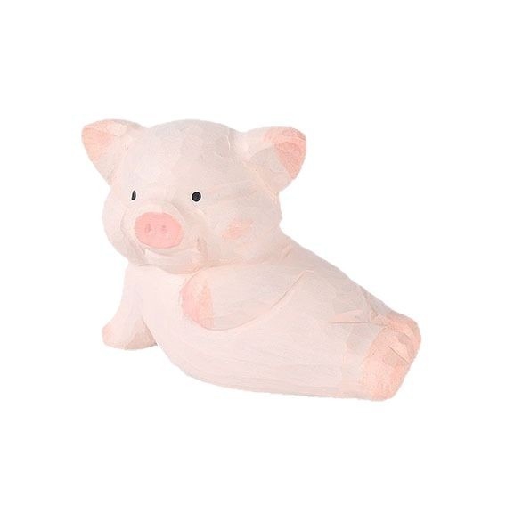Drevená ozdoba Pigsy – ručne vyrezávaná figúrka, roztomilý stolný dekor
