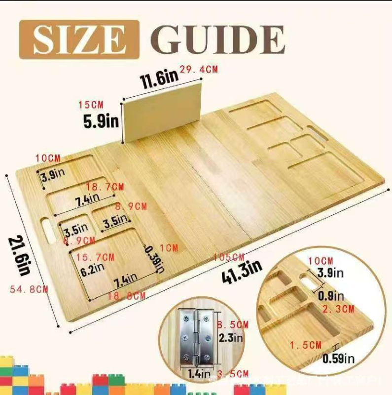 Drevená stolná puzzle doska pre senzorické hry, masívne drevo, rozdelená základňa pre LEGO dieliky