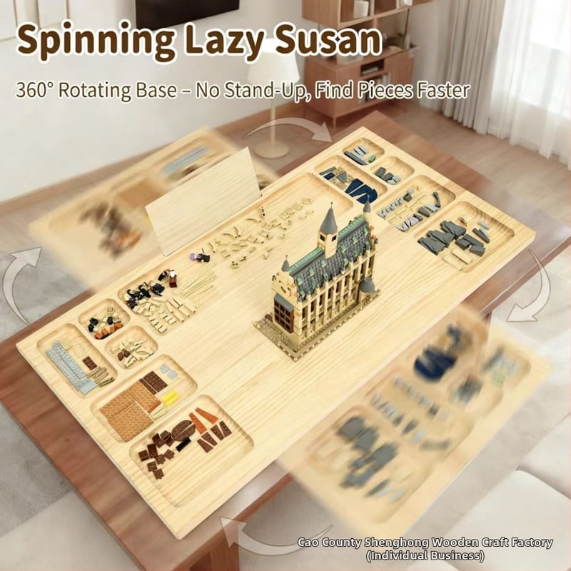 Drevená stolná puzzle doska pre senzorické hry, masívne drevo, rozdelená základňa pre LEGO dieliky