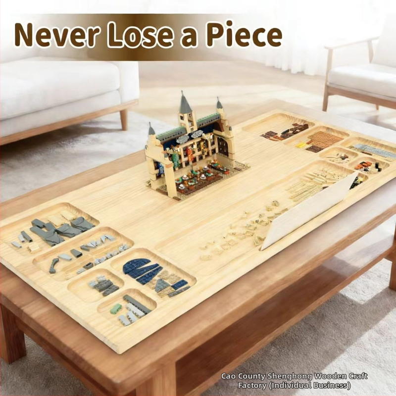 Drevená stolná puzzle doska pre senzorické hry, masívne drevo, rozdelená základňa pre LEGO dieliky