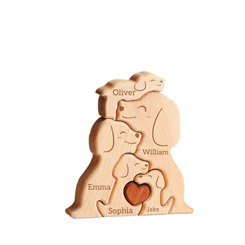 Drevená súprava ozdô pre domov: rodina psov – puzzle ozdoby a vyrezávané figurky