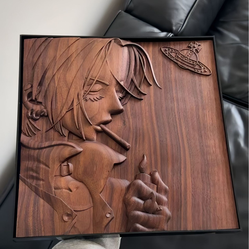Drevený reliéf s anime postavou ornament