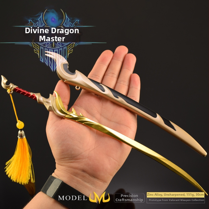 Model zbrane zo hry League of Legends: Yasuo Dragon Lord, 30 cm, plne kovový s pošvou — ručne vyrobená dekoratívna figúrka