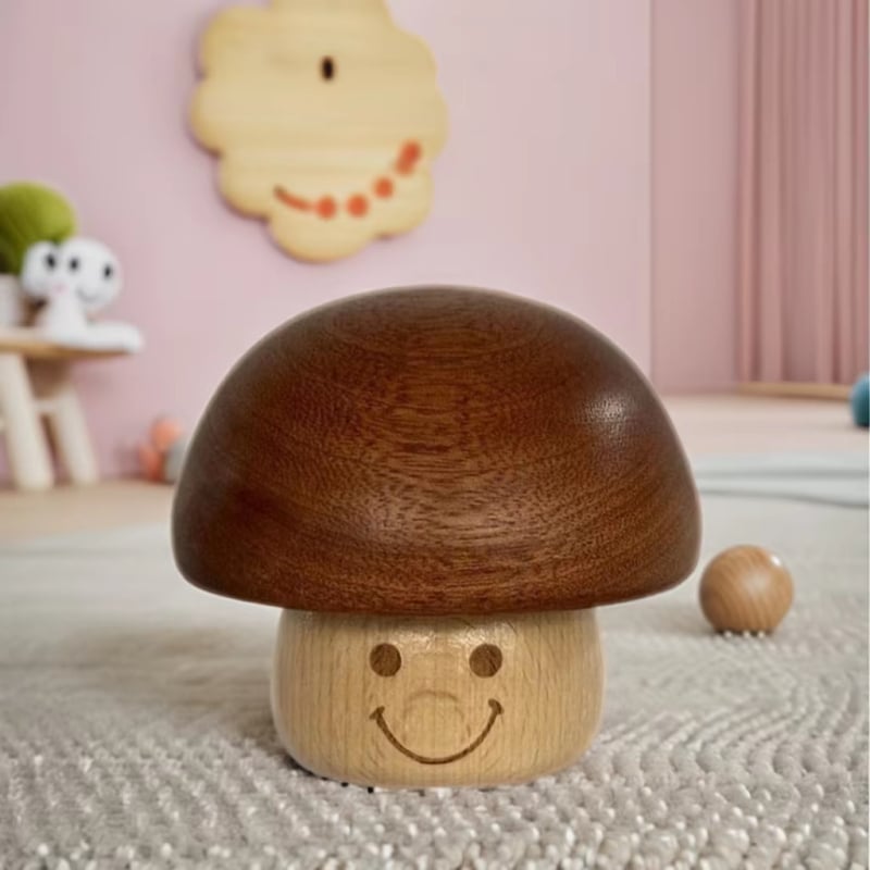 Drevená hudobná skrinka v tvare hríbika — ručná práca, moderný minimalistický dizajn do domova