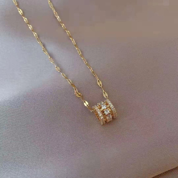 Lanac od titanijskog čelika s pravim zlatnim premazom, privjesak u obliku Ferris kotača, šuplji mikro-inkrustrirani kristali, podesiva duljina 21–50 cm