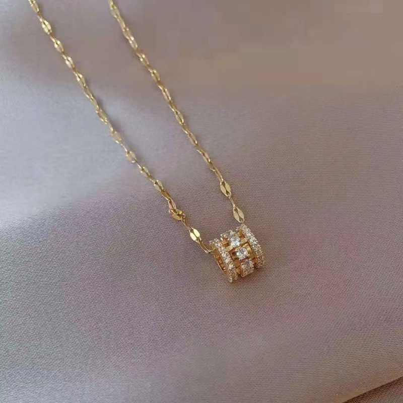 Lanac od titanijskog čelika s pravim zlatnim premazom, privjesak u obliku Ferris kotača, šuplji mikro-inkrustrirani kristali, podesiva duljina 21–50 cm