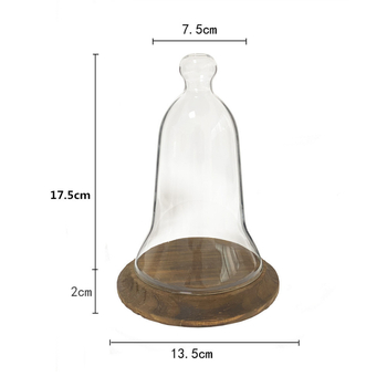 Sklenená zvonová kupola s drevenou základňou na výstavu trvalých kvetov, prachotesný kryt z borosilikátového skla