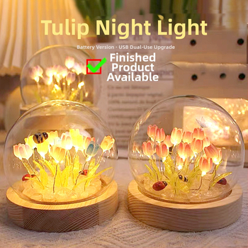 Ručne vyrábaná nočná lampa s tvarom tulipánu – DIY sklenená dekorácia, atmosférické svetlo, darček na Vianoce a narodeniny