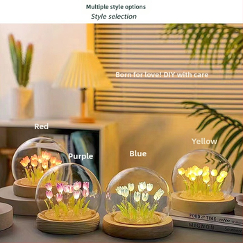 Ručne vyrábaná nočná lampa s tvarom tulipánu – DIY sklenená dekorácia, atmosférické svetlo, darček na Vianoce a narodeniny