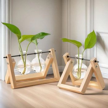 Hydroponický pothos v sklenenej glóbii so dreveným rámom, dekorácia na stol do kancelárie, sklo s vysokým borosilikátom, vintage farba