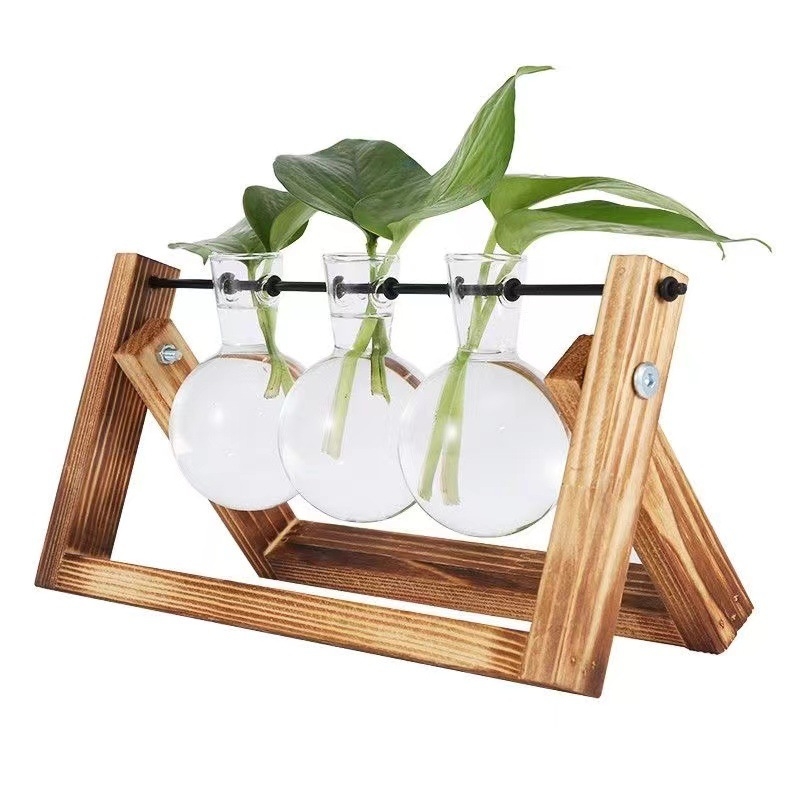 Hydroponický pothos v sklenenej glóbii so dreveným rámom, dekorácia na stol do kancelárie, sklo s vysokým borosilikátom, vintage farba