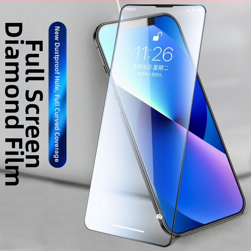 HD tvrdené sklo s celoobrazovkovou ochranou, integrovaná sieť proti prachu, sieťotlač (silk screen), pre iPhone 11–14 sériu