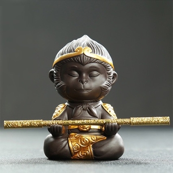 Purpurový čajový pet z hliny so Sun Wukongom, dekoratív bonsai v skalkovej záhrade pre čajové umenie, sady a stoly