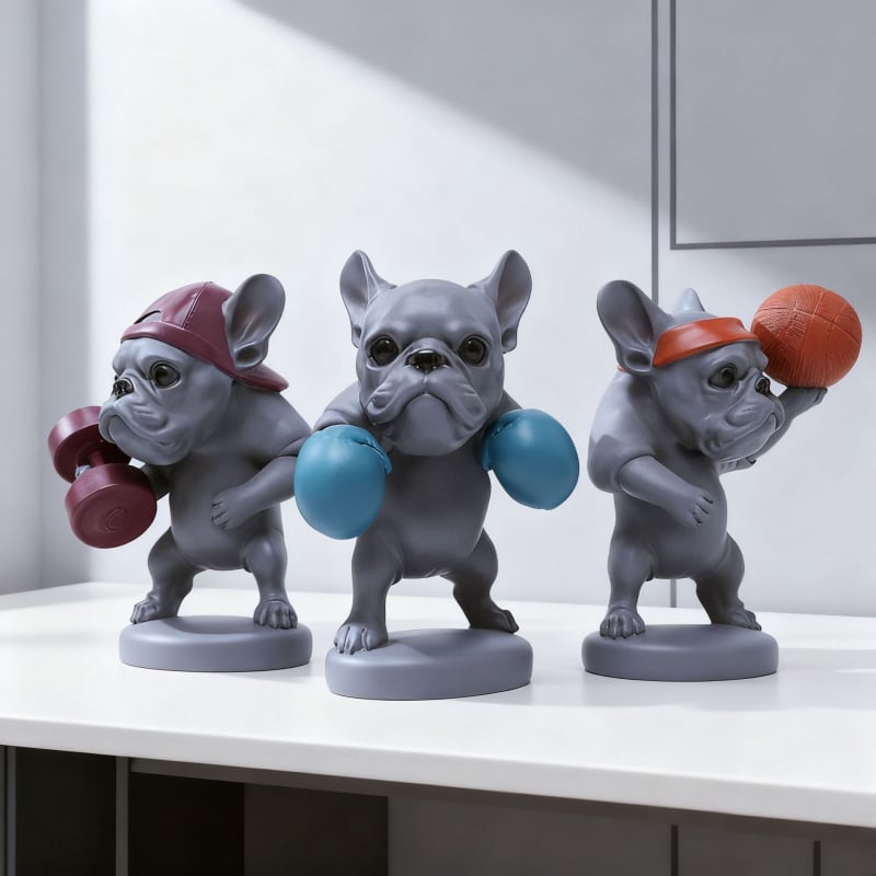 Figúrka z živice so športovým buldogom, moderná domáca dekorácia