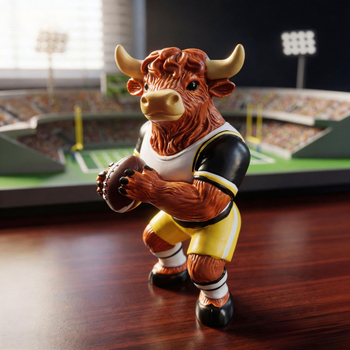 Figúrka z živice Charging Rugby Cow pre domovú dekoráciu a darček