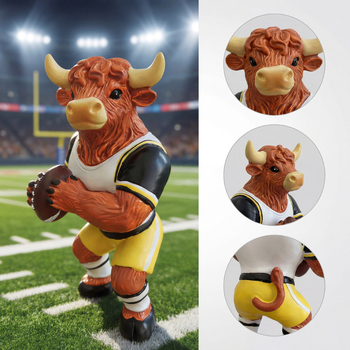 Figúrka z živice Charging Rugby Cow pre domovú dekoráciu a darček