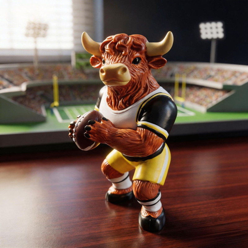 Figúrka z živice Charging Rugby Cow pre domovú dekoráciu a darček