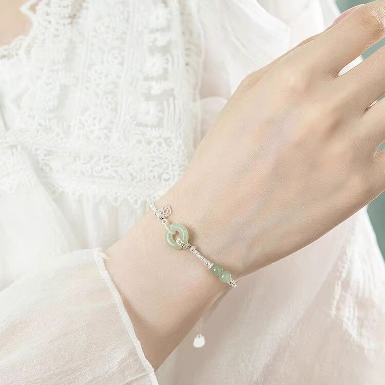Χάλκινο βραχιόλι με αντίγραφο Hetian Jade και κούμπωμα Ping An, γυναικειος καθημερινός κομψός σε κινέζικο στιλ, δώρο γενεθλίων