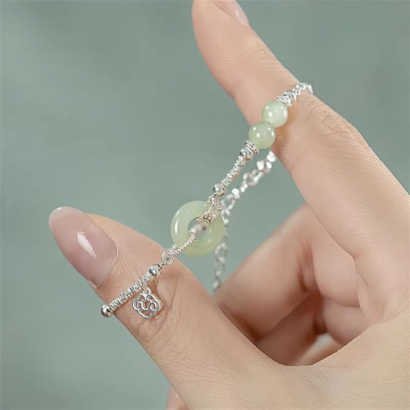 Χάλκινο βραχιόλι με αντίγραφο Hetian Jade και κούμπωμα Ping An, γυναικειος καθημερινός κομψός σε κινέζικο στιλ, δώρο γενεθλίων