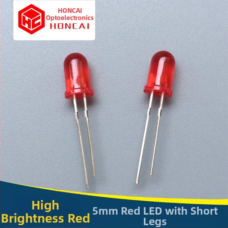 F5MM LED s guľatou hlavou, červená farba, krátky vývod, vysoká svietivosť, indikátor