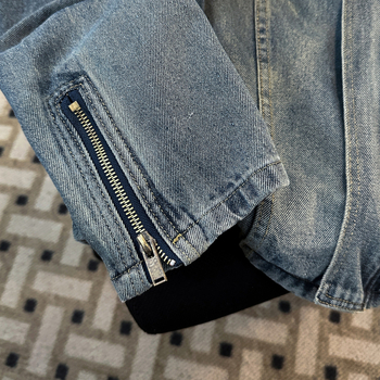 Férfi denim dzseki tavasz-őszre, nagy méret, álló gallérral, cipzárral, lazább szabás, casual munkaruházat