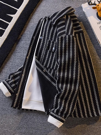 Japán retro színblokkolt csíkos denim inga-dzseki, laza szabású, férfiak számára, tavasz–ősz WT033
