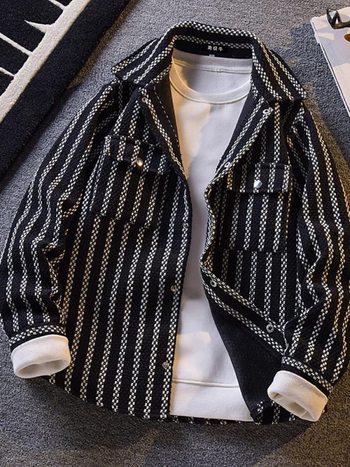 Japán retro színblokkolt csíkos denim inga-dzseki, laza szabású, férfiak számára, tavasz–ősz WT033