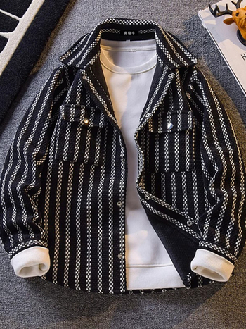 Japán retro színblokkolt csíkos denim inga-dzseki, laza szabású, férfiak számára, tavasz–ősz WT033