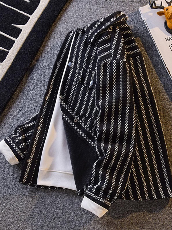 Japán retro színblokkolt csíkos denim inga-dzseki, laza szabású, férfiak számára, tavasz–ősz WT033