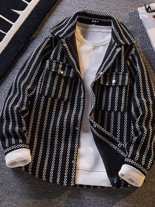 Japán retro színblokkolt csíkos denim inga-dzseki, laza szabású, férfiak számára, tavasz–ősz WT033