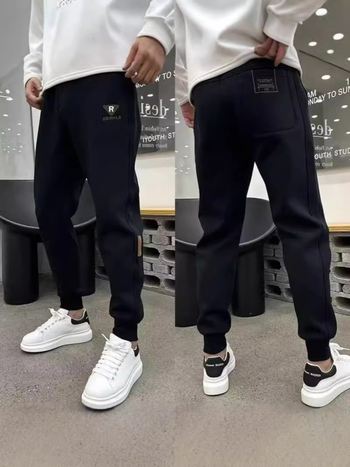 Muške crne harém hlače, slim fit, sportske, dužina 9/10, elastični pojas, za proljeće i jesen
