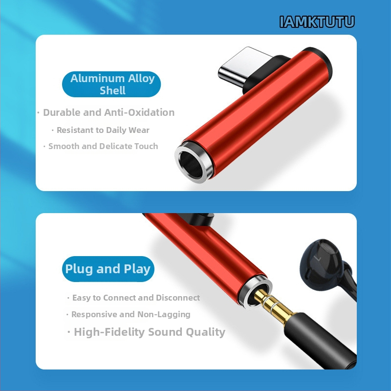 Type-C audio adaptér, pravouhlý, kábel pre slúchadlá s 3,5 mm, viacúčelový dátový kábel