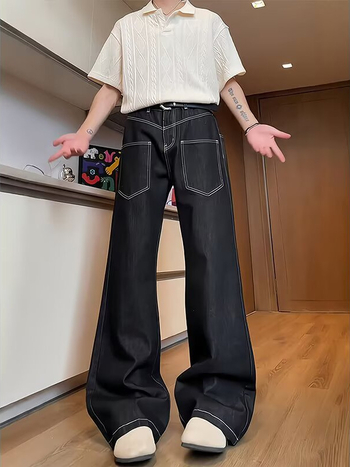 Férfi denim nadrág 2025 őszi-téli szezonra, egyenes szabás, retro casual stílus, sokoldalú