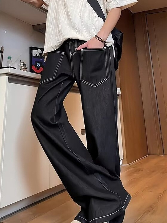 Férfi denim nadrág 2025 őszi-téli szezonra, egyenes szabás, retro casual stílus, sokoldalú