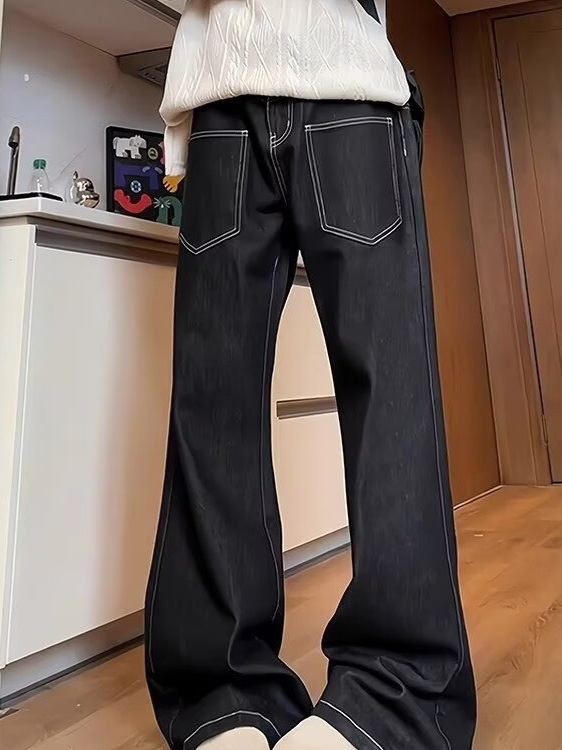 Férfi denim nadrág 2025 őszi-téli szezonra, egyenes szabás, retro casual stílus, sokoldalú