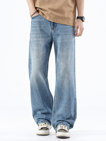 Maple House férfi denim nadrág – lazán szabott, egyenes, széles szárú, mosott denim amerikai retro stílusban