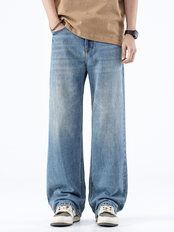 Maple House férfi denim nadrág – lazán szabott, egyenes, széles szárú, mosott denim amerikai retro stílusban